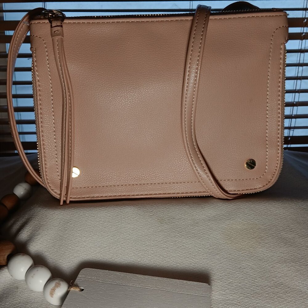 Express Blush Leather Crossbody Bag | Minimalist Everyday Purse | Neutral Chic